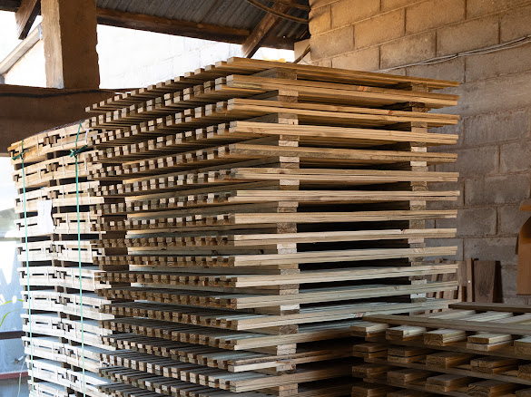 Stacked treated timber trellis panels