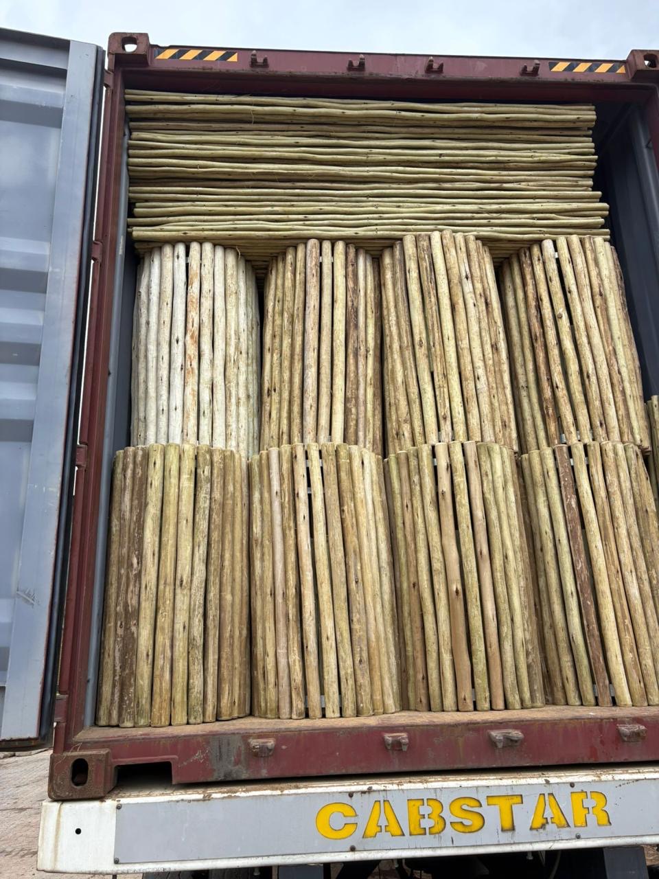 Treated poles and panels loaded into a shipping container at Timba Exports